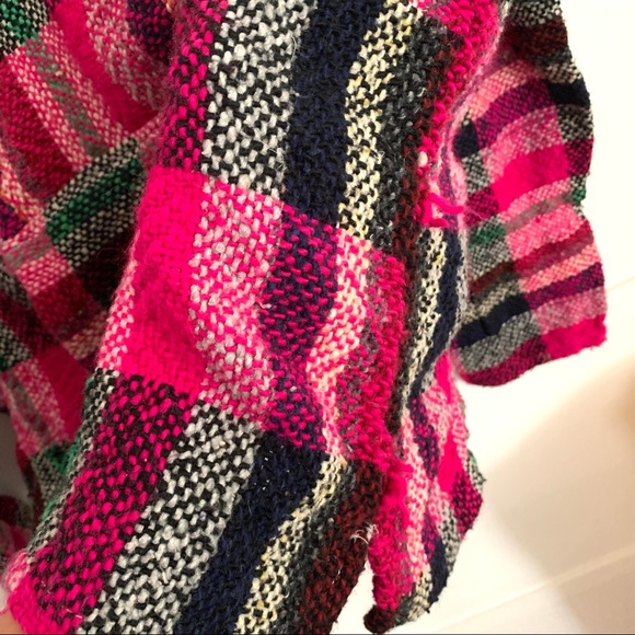 - PLAID Vintage 80s 90s Mexican Surfer Baja Pullover Hoodie / woven poncho - Picture 4 of 6